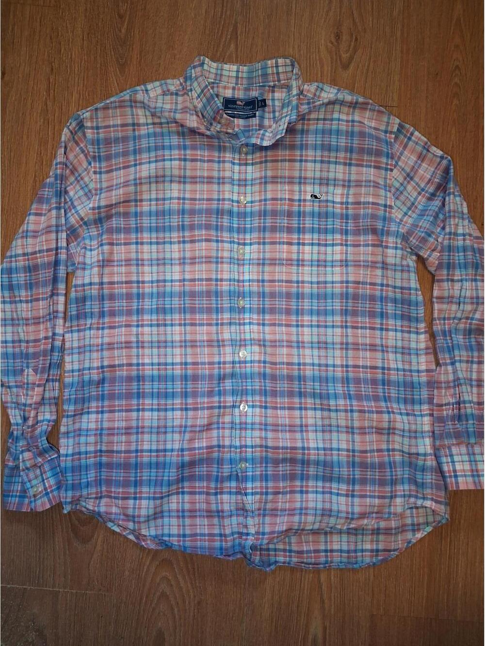 Vineyard Vines Button Up Shirt Mens Large Pink Plaid Cotton